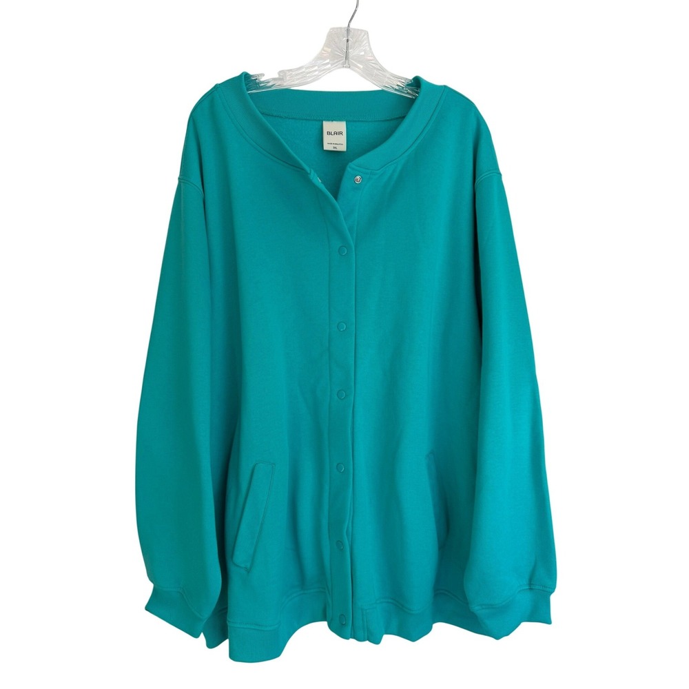 Blair Womens 3XL Teal Green Snap Front Fleece Cardigan Jacket Pockets BL7944318